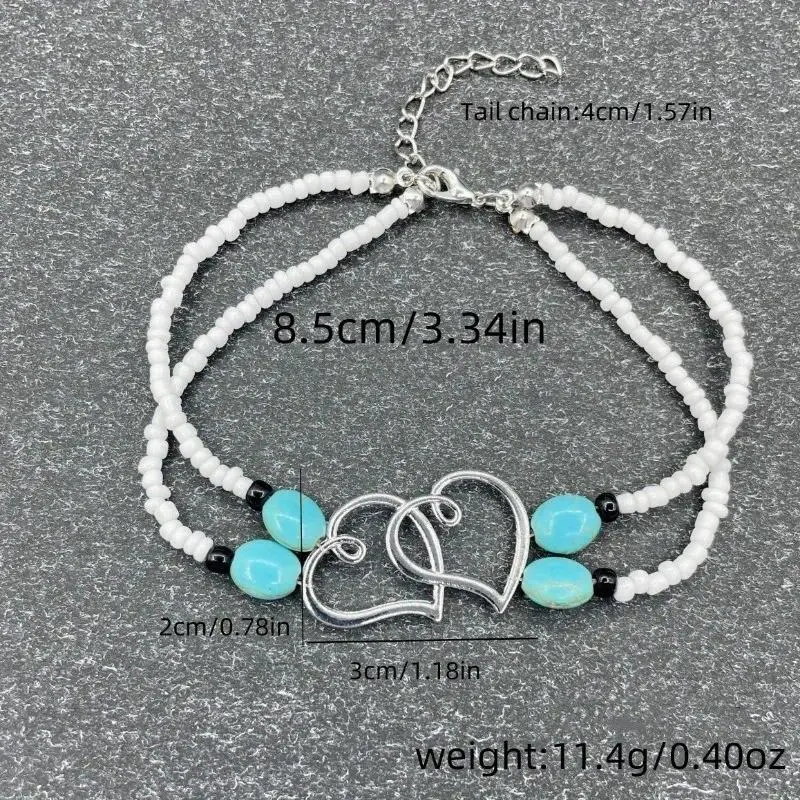 Anklet Set for Women, 4-Piece Multicolor Boho Chic with Shimmering Resin Beads and Hollow Hearts, Elastic Adjustable for Casual Beach Wear, Anklets For Women, Boho Chic Accessories, Everyday