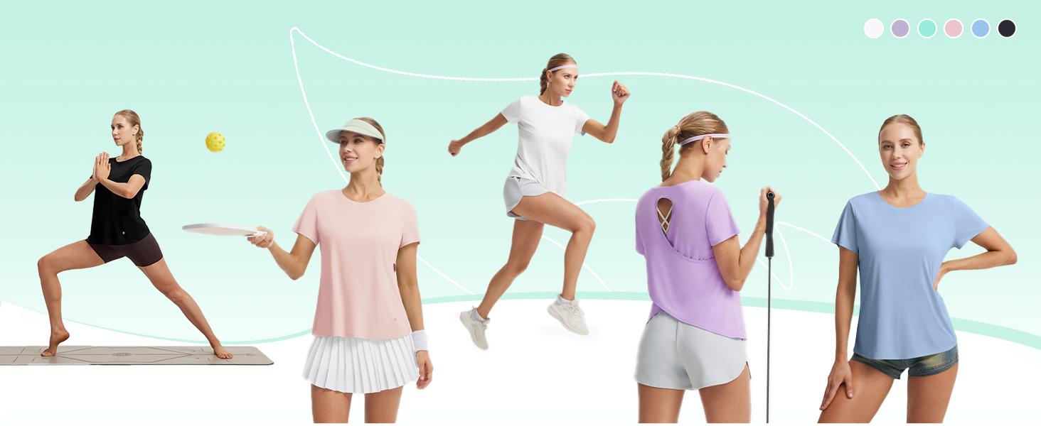 Baleaf Women's Open Back Workout Tops Short Sleeve Athletic Shirts Quick Dry Criss Cross Yoga T-Shirts UPF 50+ Loose Fit for Gym Running