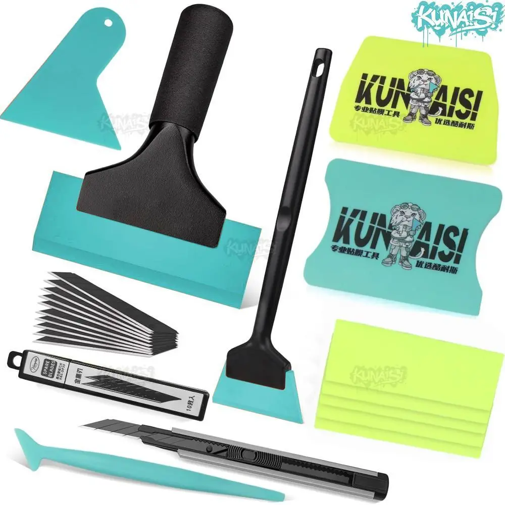 KUNAISI Window Tint & Vinyl Wrap Tool Kit Long Handle Squeegee Scraper Set with Felt Squeegees Utility Knife Blades Squeegee Combo