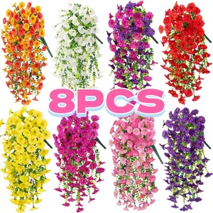 4/8PCS Artificial Morning Glory Flowers Outdoor Fake Plants UV Resistant Realistic Hanging Vines for Home Garden Porch Patio Decor