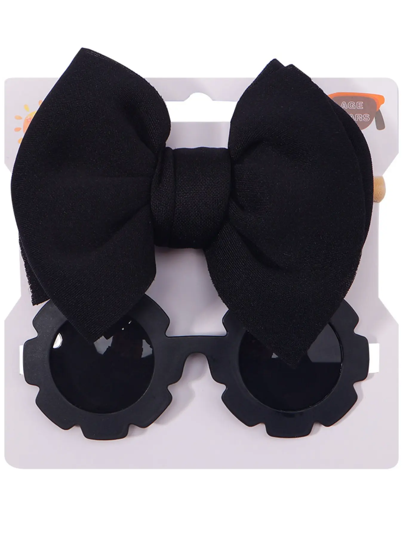 Black Color Headband Sunglasses Set, Cute Plain Design, All-Season Sun Protection, Air Layer Butterfly Knot, Textile Coating