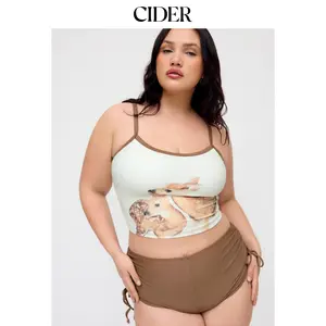 Cider High Stretch Scoop Neck Deer Graphic Tankini Bikini Set Curve & Plus