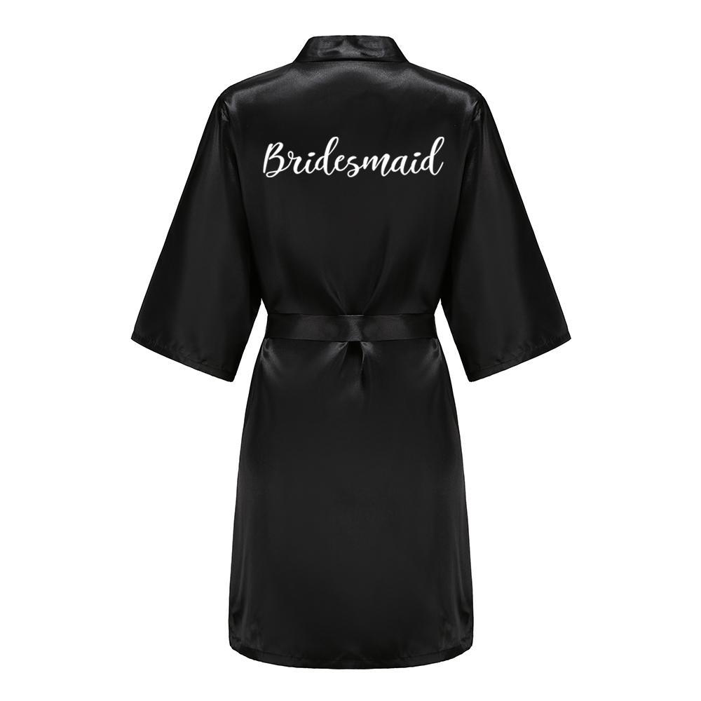 Black Women Silky Satin Robe Wedding Bridal Party Bride Bridesmaid Robes Kimono Loungewear Dressing Gowns