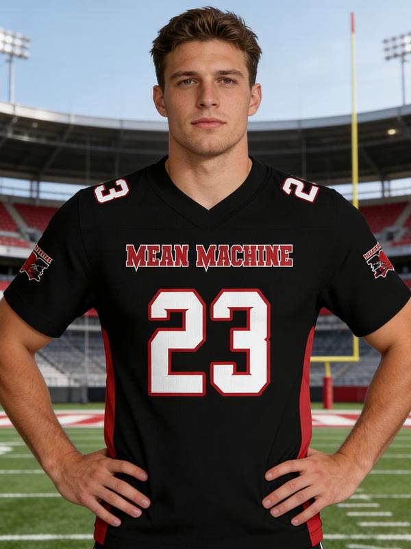 Men's American Football Jersey, Mean Machine Megget #23, Classic Vintage V Neck, Quick Dry Sweat Absorbent, Indoor & Outdoor Sports Wear, Jersey Top