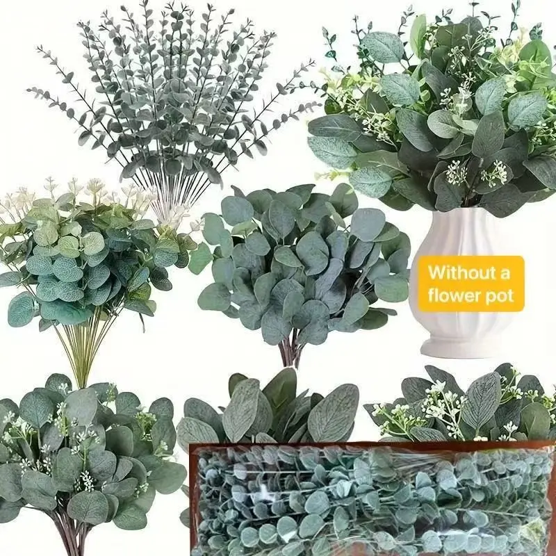 120 Piece Mixed Eucalyptus Stem Set, 4 Unique Varieties, Realistic Silver Dollar Leaf Artificial Flowers, Decorative Faux Flowers, Wedding Centerpiece Decor, Home Decoration, Fake Flower Plants