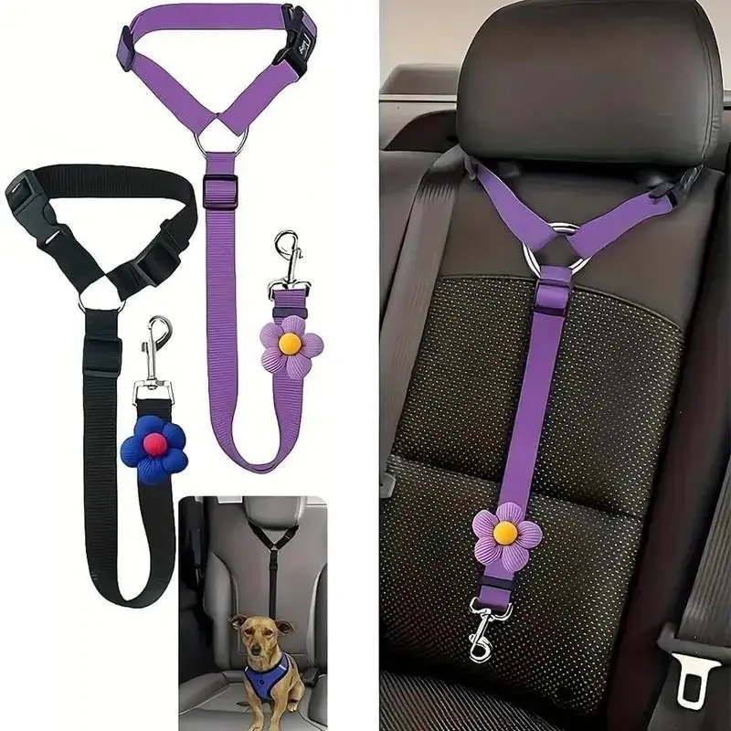 2 Packs Adjustable Durable Dog Car Seatbelt Harness, Pet Safety Seat Belt for Dogs and Puppy, Headrest Restraint Tether for Car Travel, Secure Pet Accessories for Vehicle Seats. petlovers