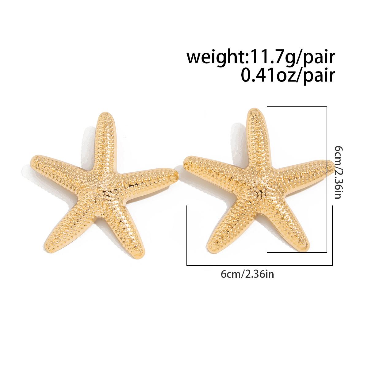 Ocean Inspired Starfish Star Stud Earrings Bold Statement Metal Earrings Exaggerated Beach Vacation Style Fashion Jewelry for Women Trendy Summer Coastal Aesthetic Party Club Daily Outfits Lightweight Alloy Ear Accessories