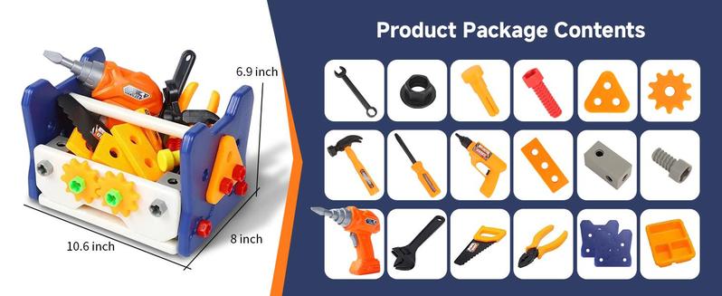 Kids Tool Set - Toddler Tool Kit with Drill, Includes Construction Toys for Boys & Girls Ages 3-6, Ideal for Christmas and Birthday Gifts
