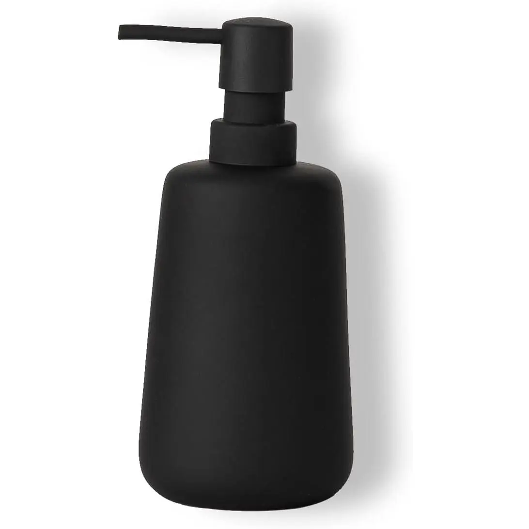 Matte Black Ceramic Soap Dispenser, 13 oz Refillable Countertop Dispenser with Soft Touch Rubber Coating, Sleek Modern Shape, Elegant Minimal Decor for Bathroom or KitchenGift