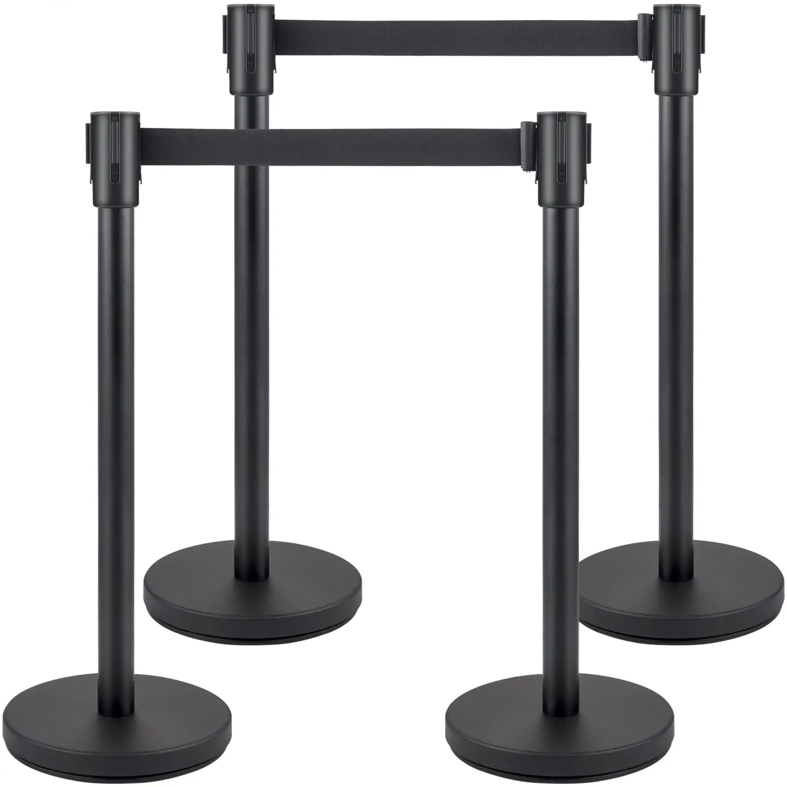 Crowd Control Stanchions with 6.5Ft Retractable Belts, Black Carbon Steel Queue Stanchions with Sand Injection Hollow Base, Crowd Control Barriers for Theater, Party & Exhibition, Pack of 4