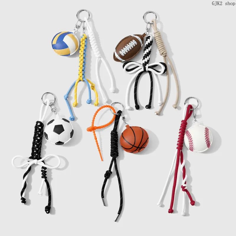 Pu Leather Sports Ball Keychain - Hand-Woven Rope Charm for Backpacks, Bags, Featuring Basketball, Football, Baseball, Volleyball, Rugby Designs, Casual Wear