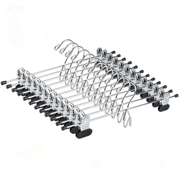 12 Pack Heavy Duty Metal Pants Hangers, Space Saving Stackable Add-On Hangers with 2 Adjustable Clips, Cascading Clip Hangers for Jeans Slacks, Reusable Organizer for Closet