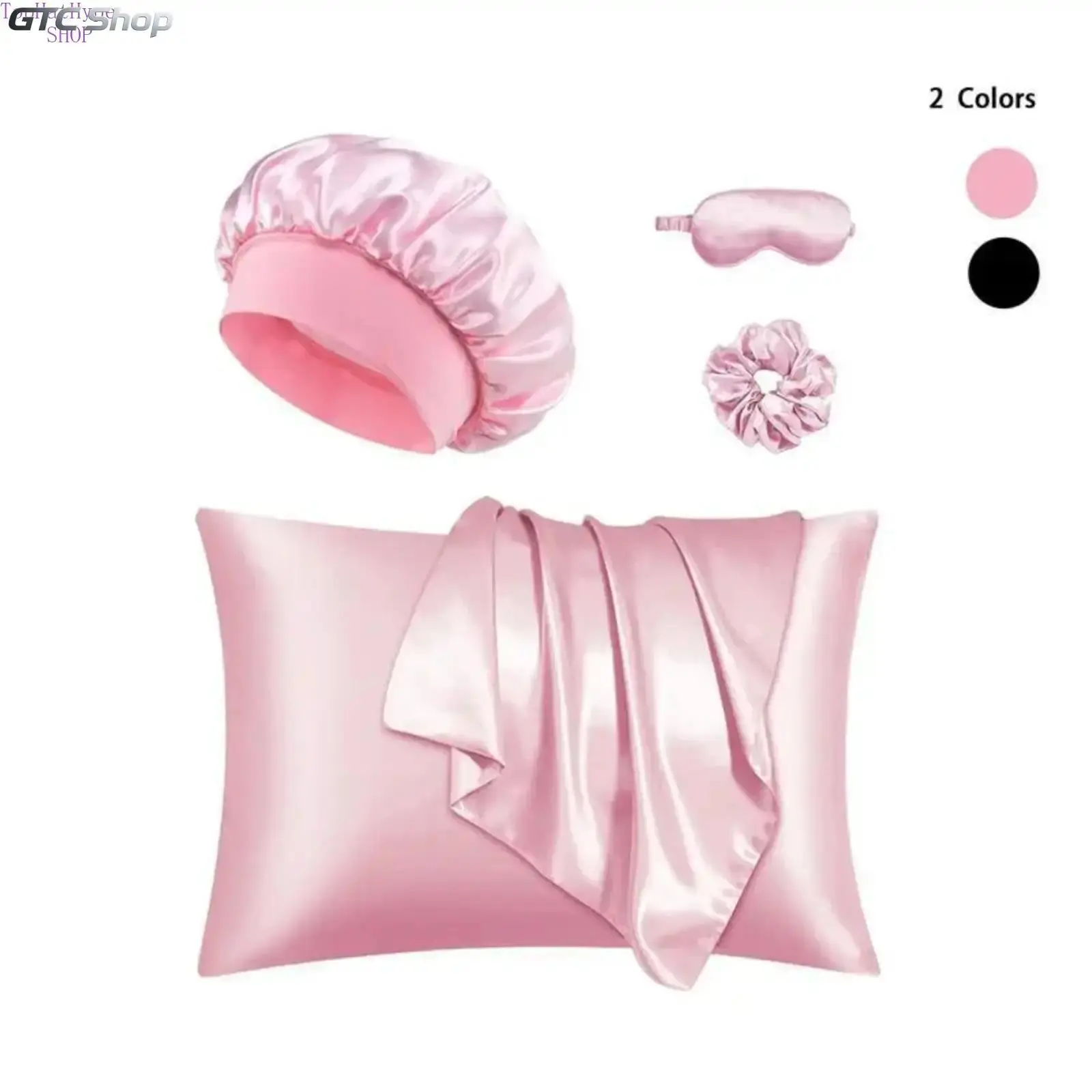 Luxury 8-Piece Solid Color Sleep Set - Pink Eye Mask, Hair Bonnet, Shower Cap, Hair Tie, Soft Pillowcases for Sleep Aid, Skincare, Travel, Daily Use - Ideal Gift