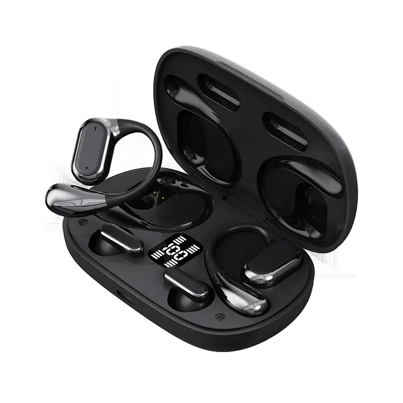 Q25 Bluetooth Wireless Earbuds, 2-in-1 In-Ear and Earhook Headphones with LED Battery Display, Magnetic Charging, HiFi Bass, Noise Cancelling Calls, Lightweight Earphones for Couples, Workout, Gaming, Travel