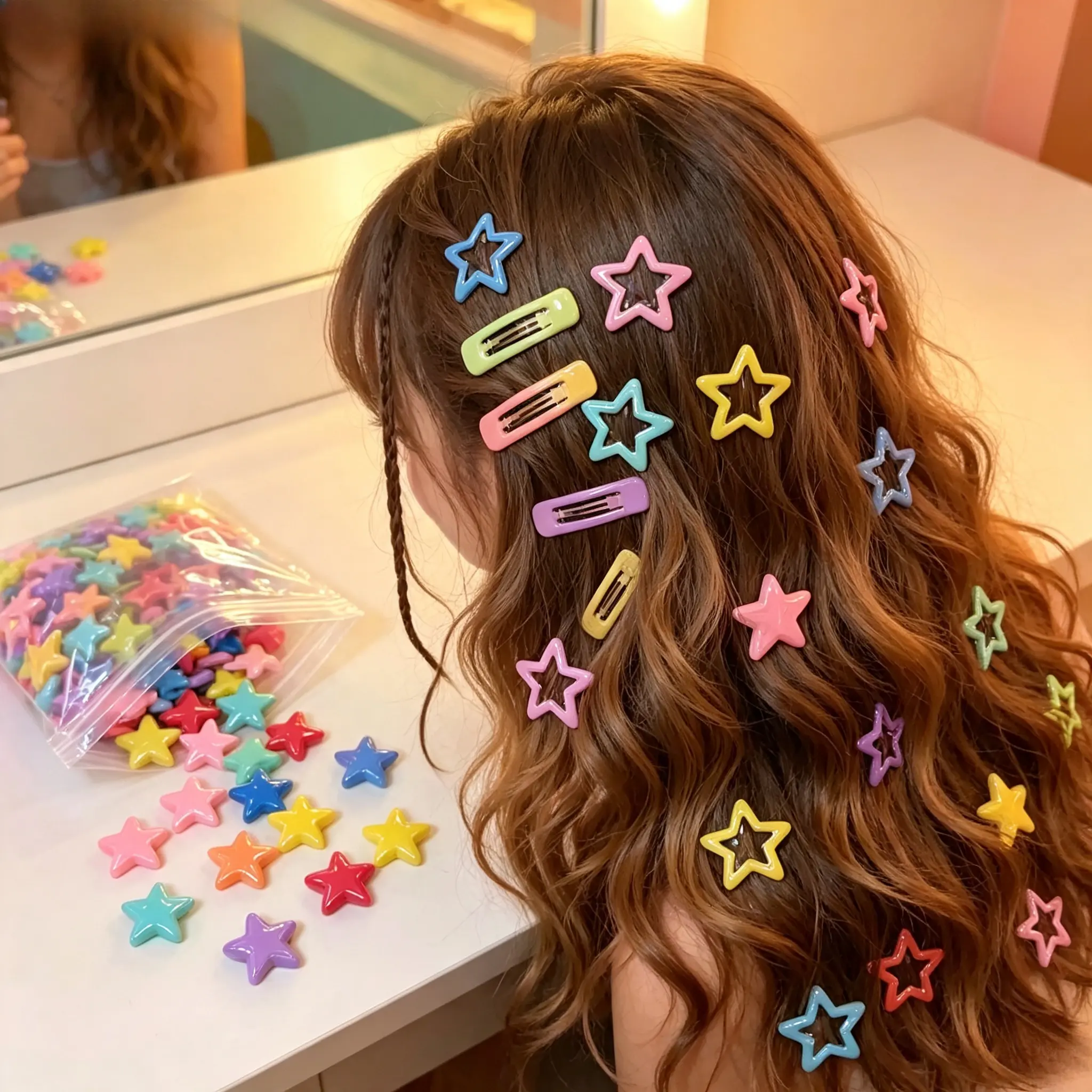 100 Pack Candy Color Hollow Star Mini Hair Claw Clips, Non-Slip Lightweight Tiny Star Barrettes, Trendy Colorful Hair Accessories For Kids, Teens And Women, Ideal For Daily Hairstyle, School, Party And Travel Styling