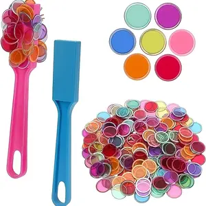 Classic Bingo Game Set Combo, 2 Piece Bingo Stick + 200 Colorful Metal Edge Disks, Perfect for Home Game Night, Reusable and Easy Cleanup