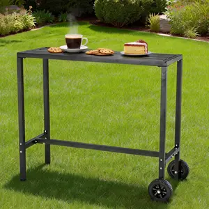 39'' Bar Table,Weatherproof Steel Bar Table with Wheels and Adjustable Feet – 39" Rolling Outdoor Counter Height Patio Dining Table for Kitchen, Home Bar, Balcony – Black ﻿