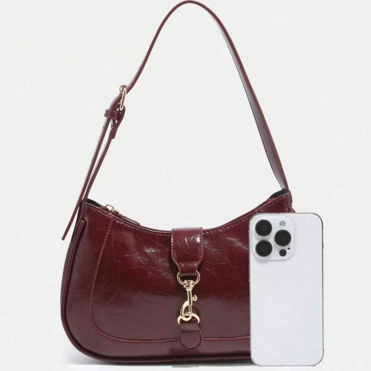 Retro Minimalist Hook Decor Handbag Adjustable Shoulder Strap Crescent Shape Crossbody Bag Woman Purse Shoulder Bag Suitable For Date, Outing, Party