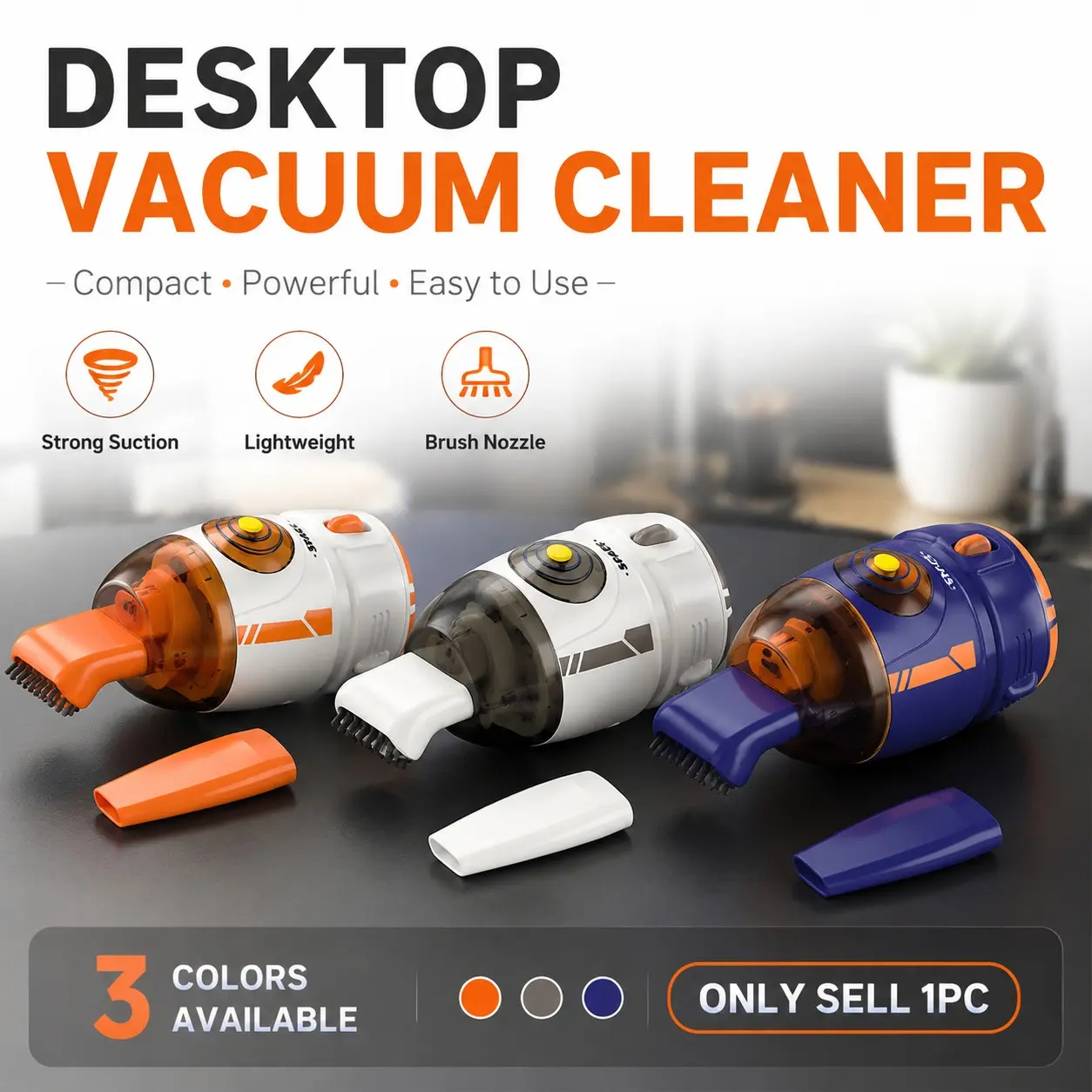 Cute Rocket Desktop Vacuum Cleaner, Mini Portable Keyboard Dust Remover, Detachable Brush Head, Battery-Powered, Ideal Gift for Students and Office Use
