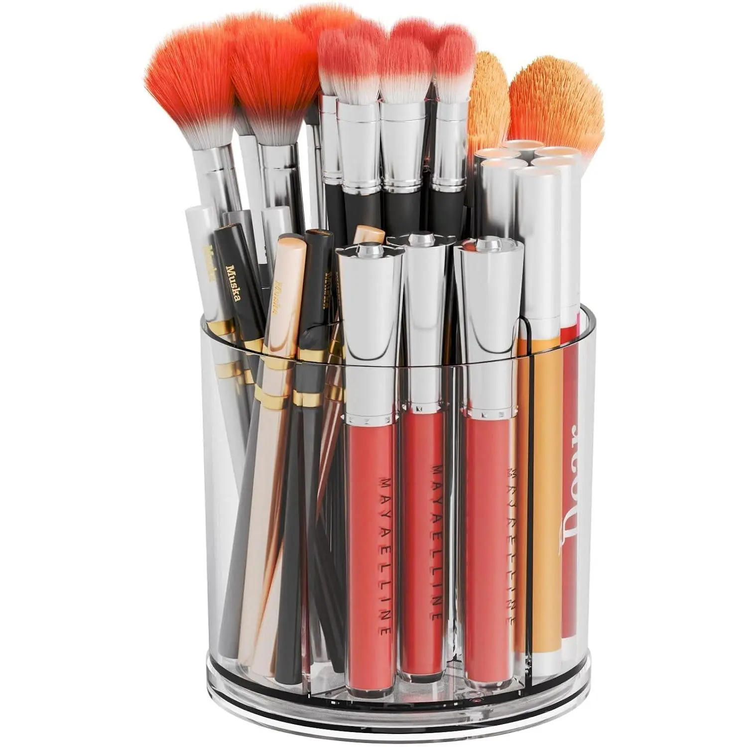 Rotating  Makeup Brush Holder for ,Bathroom Countertop,Round Makeup Brushes Organizer,Spinning  Brushes Holder,Make up Brush Storage and Office Desk Pen or Pencil Cup,Clear