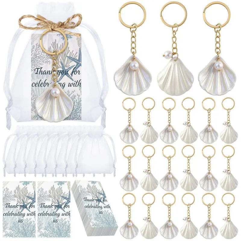 Seashell Keychain, Beach Party Favor Last Toast on The Coast Party, Bulk Gift Beach Shell Charm And Pearl Gift with Organza Bag for Nautical Wedding Bridal