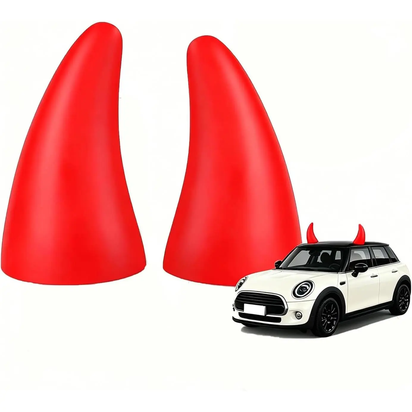 2 Pcs 3D Devil Horns Car Decals, Easy-Stick Elastic Foam Car Ornament, Red Halloween Roof Exterior Accessory, 2 Pcs Pack, Stickers For Cars, Funny Car Stickers