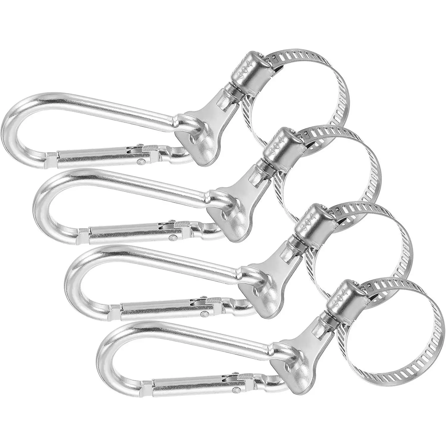 Adjustable Flagpole Clips 0.7-1.2 Inch, 4 count Stainless Steel Flag Pole Clip Bracket Flagpole Rings with Hooks for House Garden Boat