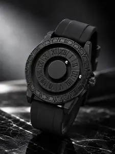 Trendy Magnetic Ball Men's Watch, Unique Roman Numerals, Matte Case, Silicone Strap, Street Style, Perfect Gift