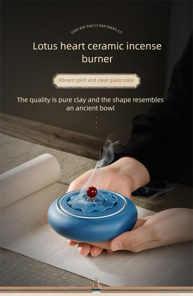 Lotus Heart Ceramic Incense Burner Set for Seal Agarwood & Coil Incense Traditional Bowl Shaped Aesthetic Tool incense stick holder