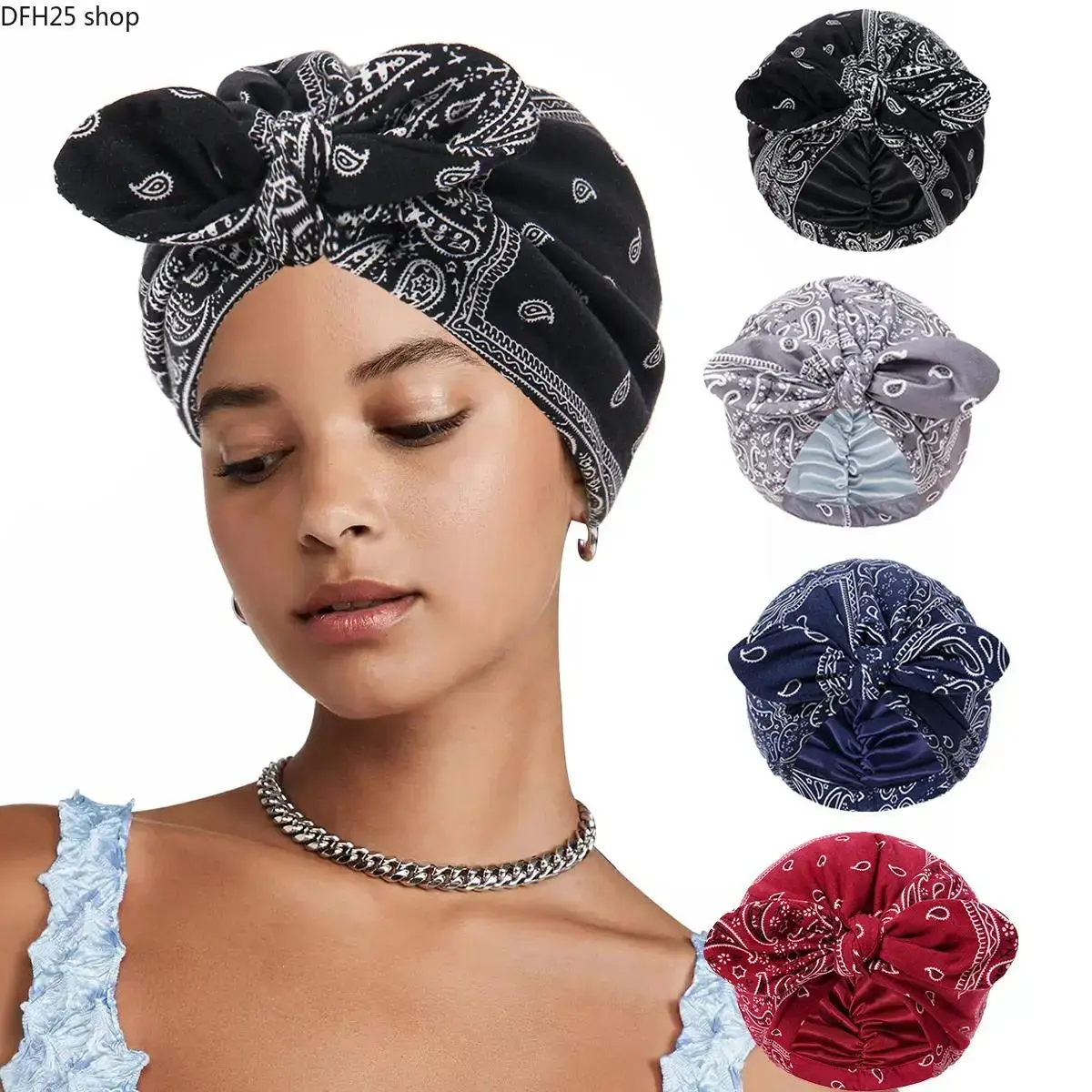 Satin Lined Stretch Fit Beanie Bonnet for Women, Soft Headwrap for Sleeping and Hair Protection, Comfortable Turban Style Headwear