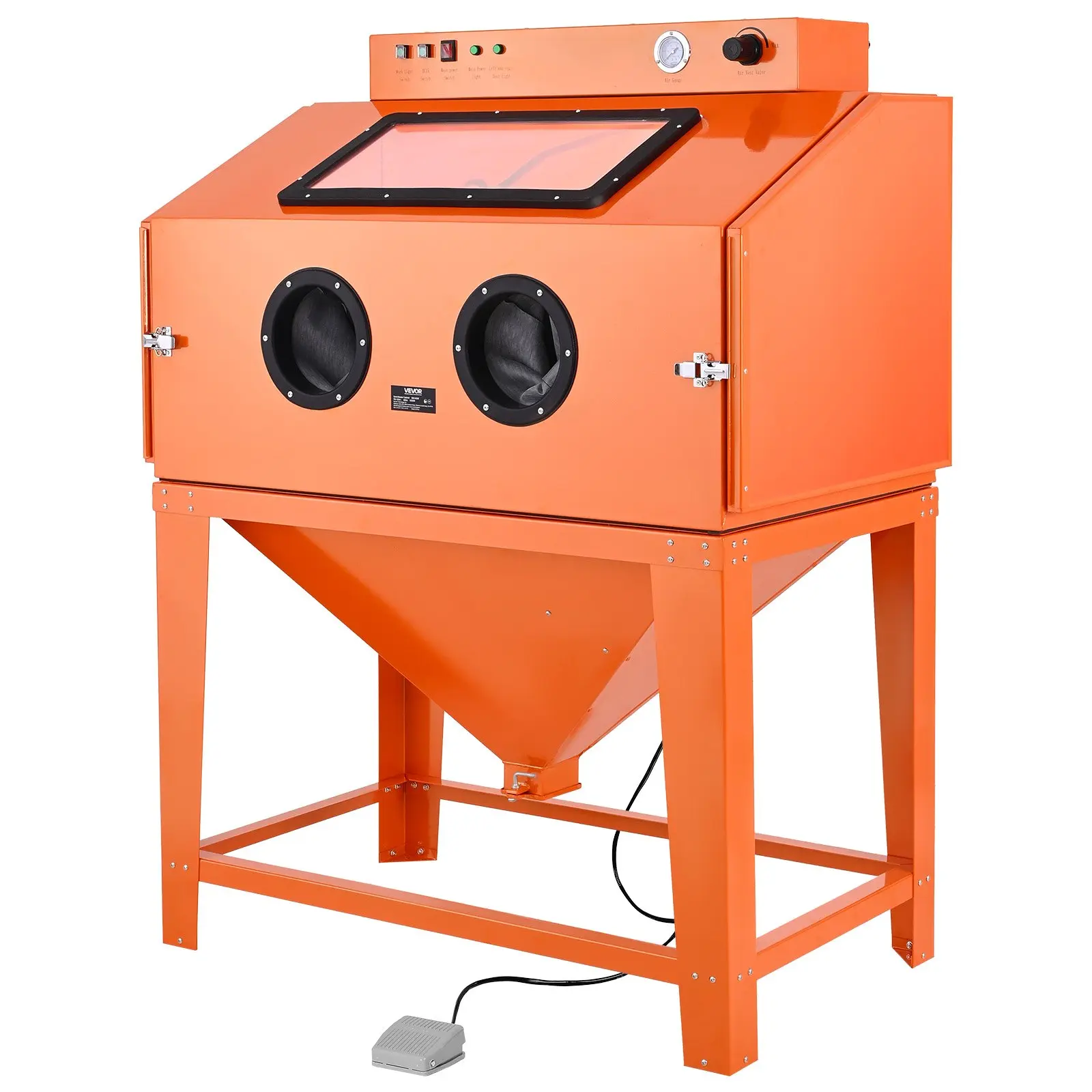 VEVOR 115 Gallon Sandblasting Cabinet, Heavy Duty Steel Sand Blasting Cabinet with 31-Gallon Media Hopper, Dual Blasting Guns 1.6HP Dust Collector for Oversized Parts Surface Finishing, Rust Removal