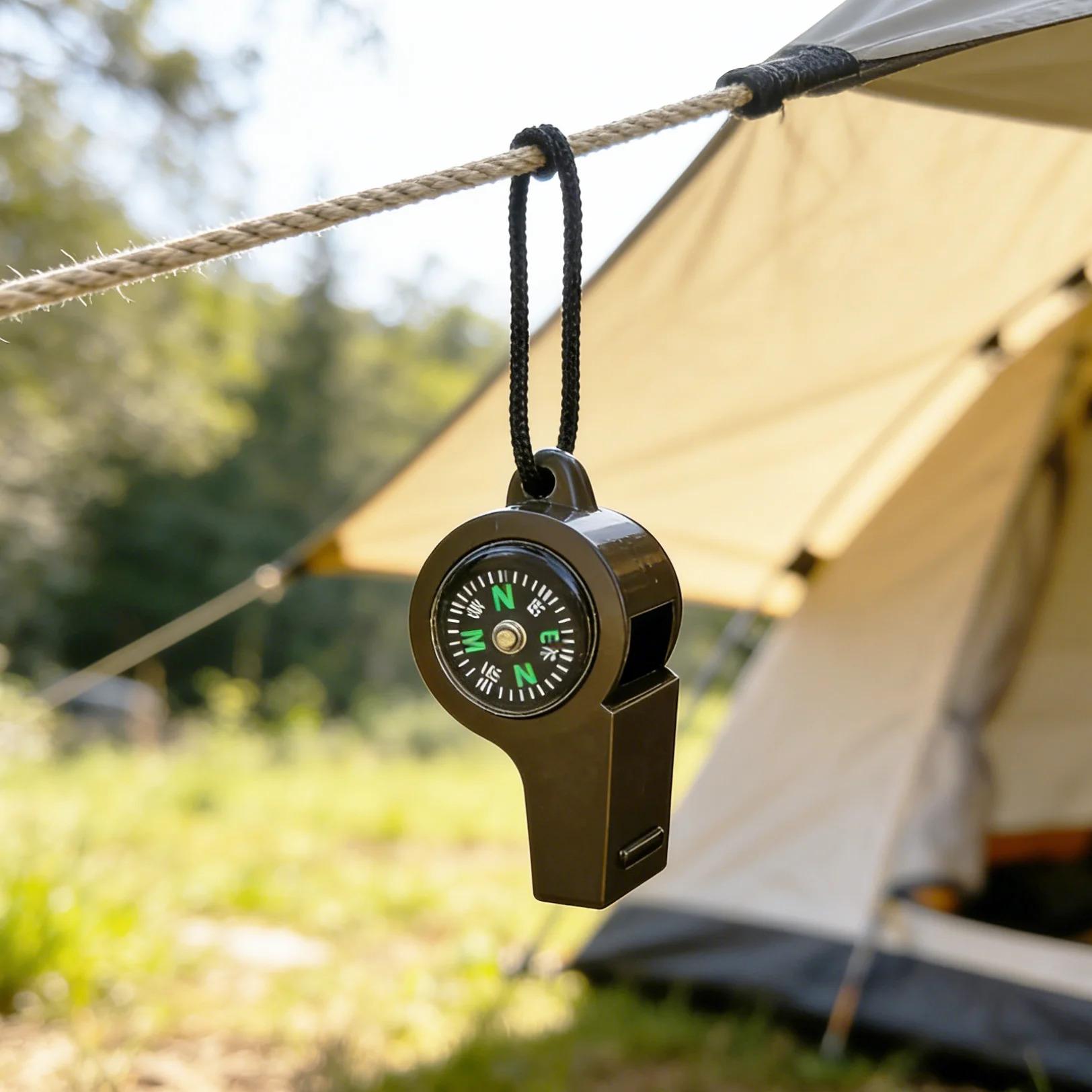 Multifunctional Emergency Survival Whistle with Compass & Lanyard, Loud Safety Whistle for Hiking, Camping, Climbing & Outdoor Sports