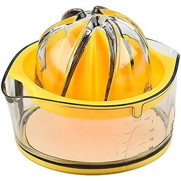 8OZ Yellow Manual Citrus Orange Juicer for Kitchen Daily Use, ABS Plastic Kitchen Utensils with Built-in Measuring Cup and Strainer, Citrus Juicer