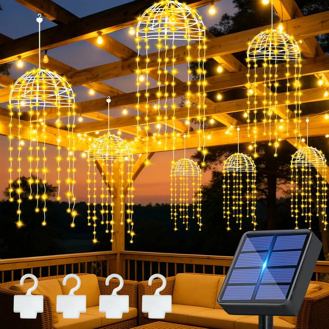 Outdoor Waterproof Solar Jellyfish Light, 2/4 Heads Optional, Dual Color Glow, Hanging Landscape Lamp for Courtyard, Wedding, Festival Decor