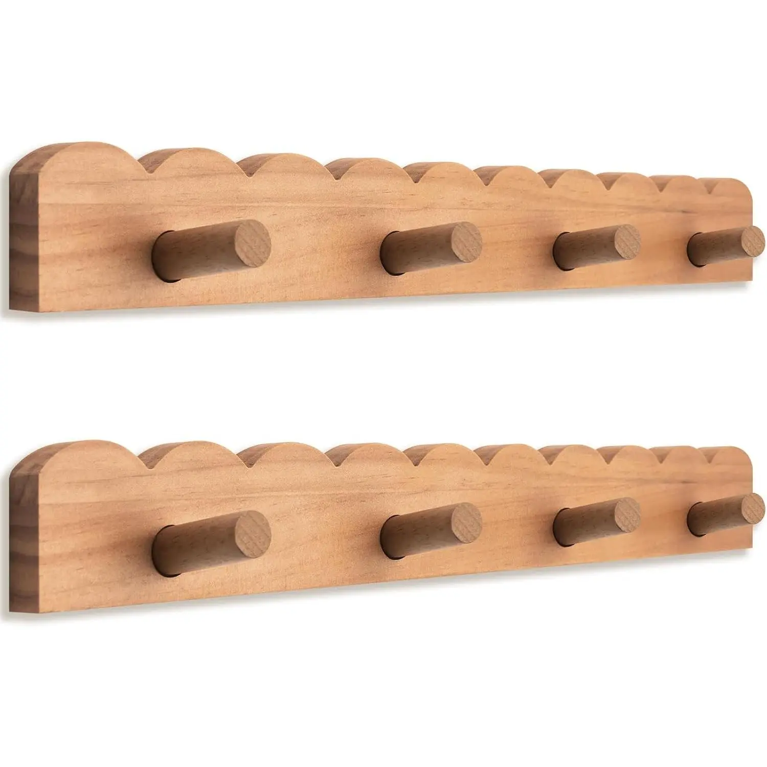 Minimalist 2-Pack 16-Inch Wood Scalloped Wall-Mount Coat Rack, 8-Hook Hanging Organizer for Toddler Kids’ Clothes, Backpacks, Hats, Towels, Keys – Nursery Decoration, Ideal Gift for Indoor Spaces