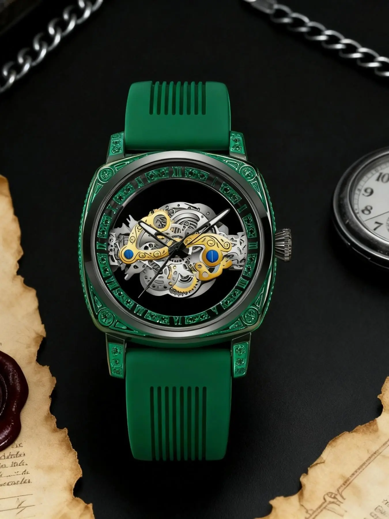 Men's Strap Hollow Out Transparent Automatic Mechanical Watch, High-End Business Casual Trendy Men's Wristwatch, Stylish Timepiece, Fashionable Watches