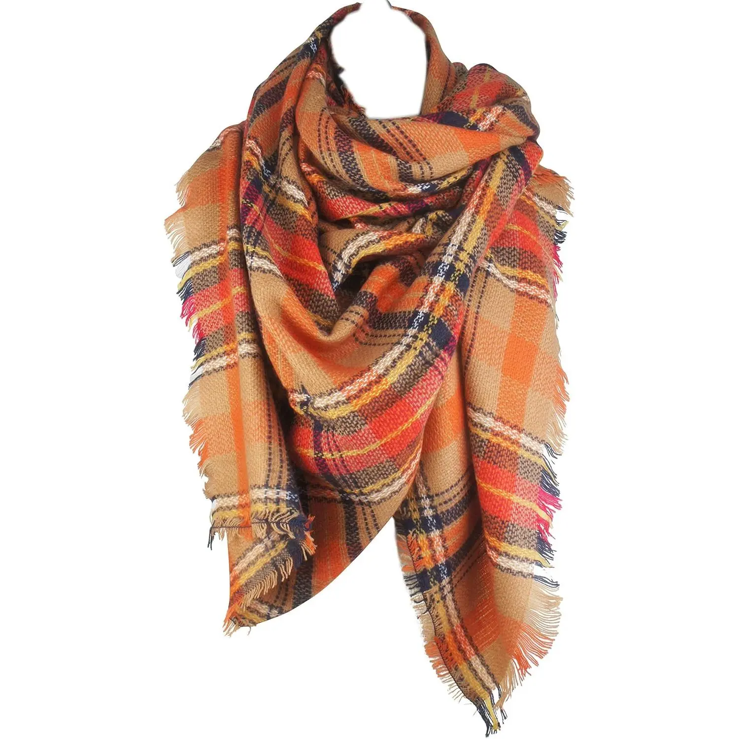 Fall Winter Blanket Scarf for Women |  square wrap, soft tartan styling, cozy layering, shawl or poncho wear, seasonal gifts