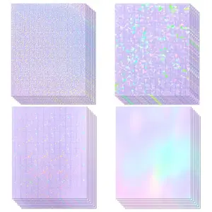 36 Sheets Transparent Holographic Laminating Film, Self-Adhesive Vinyl Stickers, 8.5x11 Inches, Waterproof, DIY Crafts, Photos