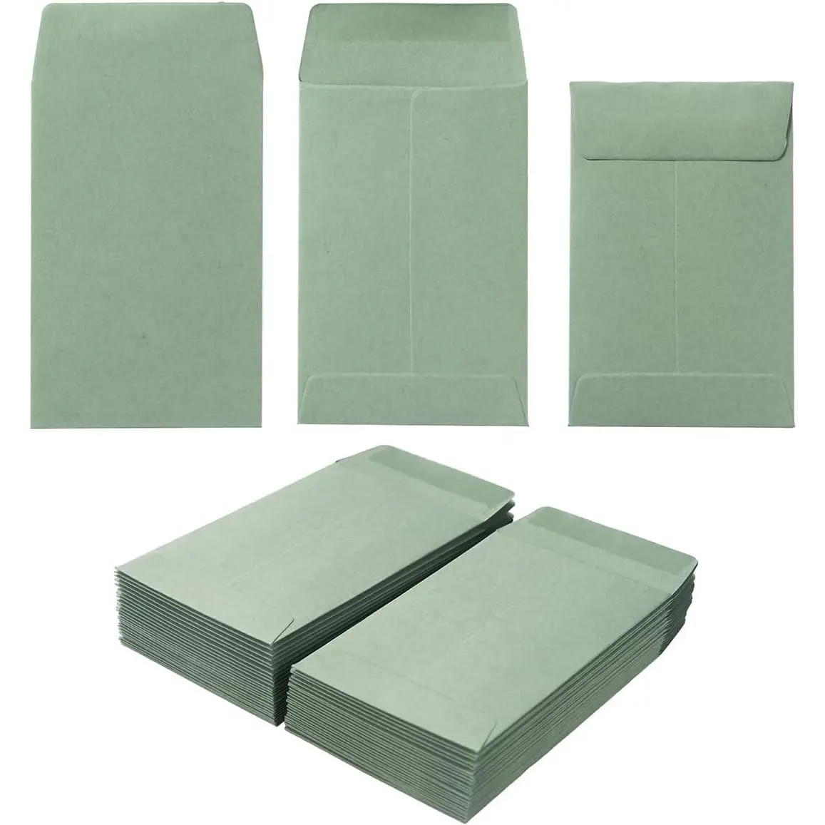 100 Rectangular Sage Green Paper Coin Envelopes, 2.25x3.5" Self-Adhesive for Garden Seeds, Office & Wedding Gifting, Home Organizers Storage Supplies