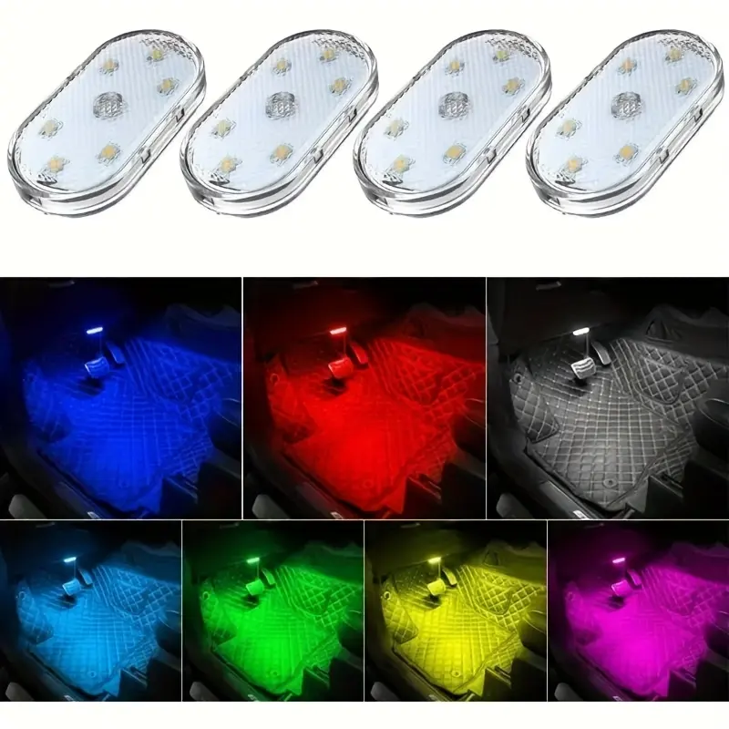 4-Pack Portable Mini LED Touch Control Rechargeable Lights with Rechargeable Batteries - Wireless USB Lamps, Compact Ambient Lamps for Car, Home Use