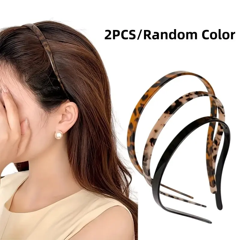 2Pcs Vintage Tortoise Print Thin Headbands, Simple Leopard Bang Fixing Hair Bands, All-Season Daily Styling Accessories for Teens & Adults