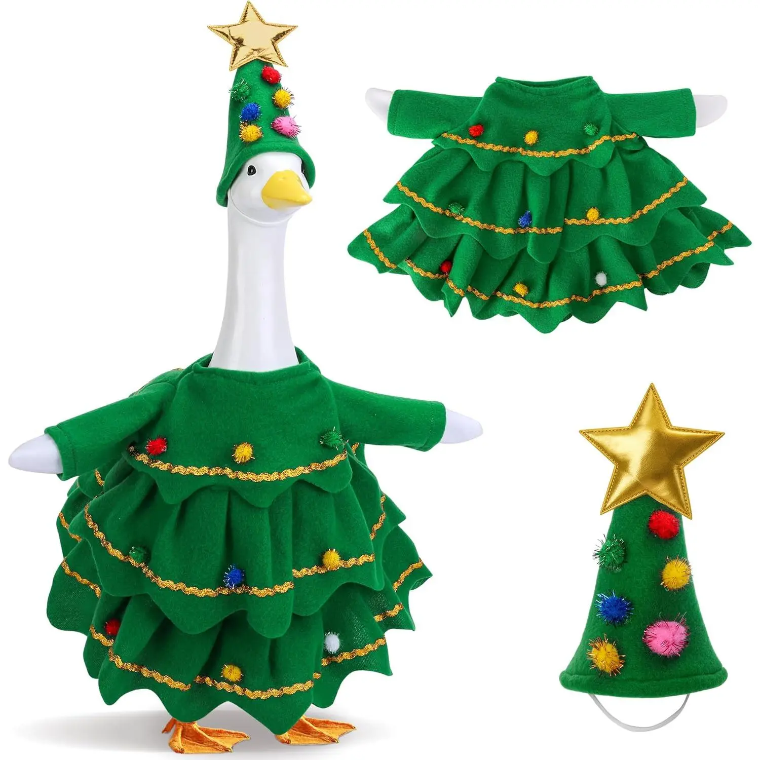 23" Lawn Goose Outfits - 2-Piece Festive Set with Green Dress + Headband, Christmas Outdoor Decor, Party Decor Supplies, Garden Home Patio Decoration