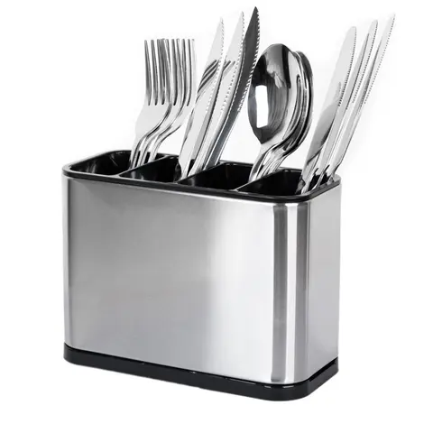 1-Piece Utensil Spoon Holder with 4 Divided Compartments – Sturdy & Durable Stainless Steel, Rust-Proof Cutlery Caddy for Countertop Home Kitchen Silverware Organizer