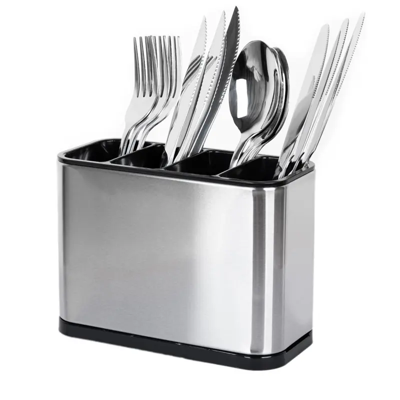 1-Piece Utensil Spoon Holder with 4 Divided Compartments – Sturdy & Durable Stainless Steel, Rust-Proof Cutlery Caddy for Countertop Home Kitchen Silverware Organizer