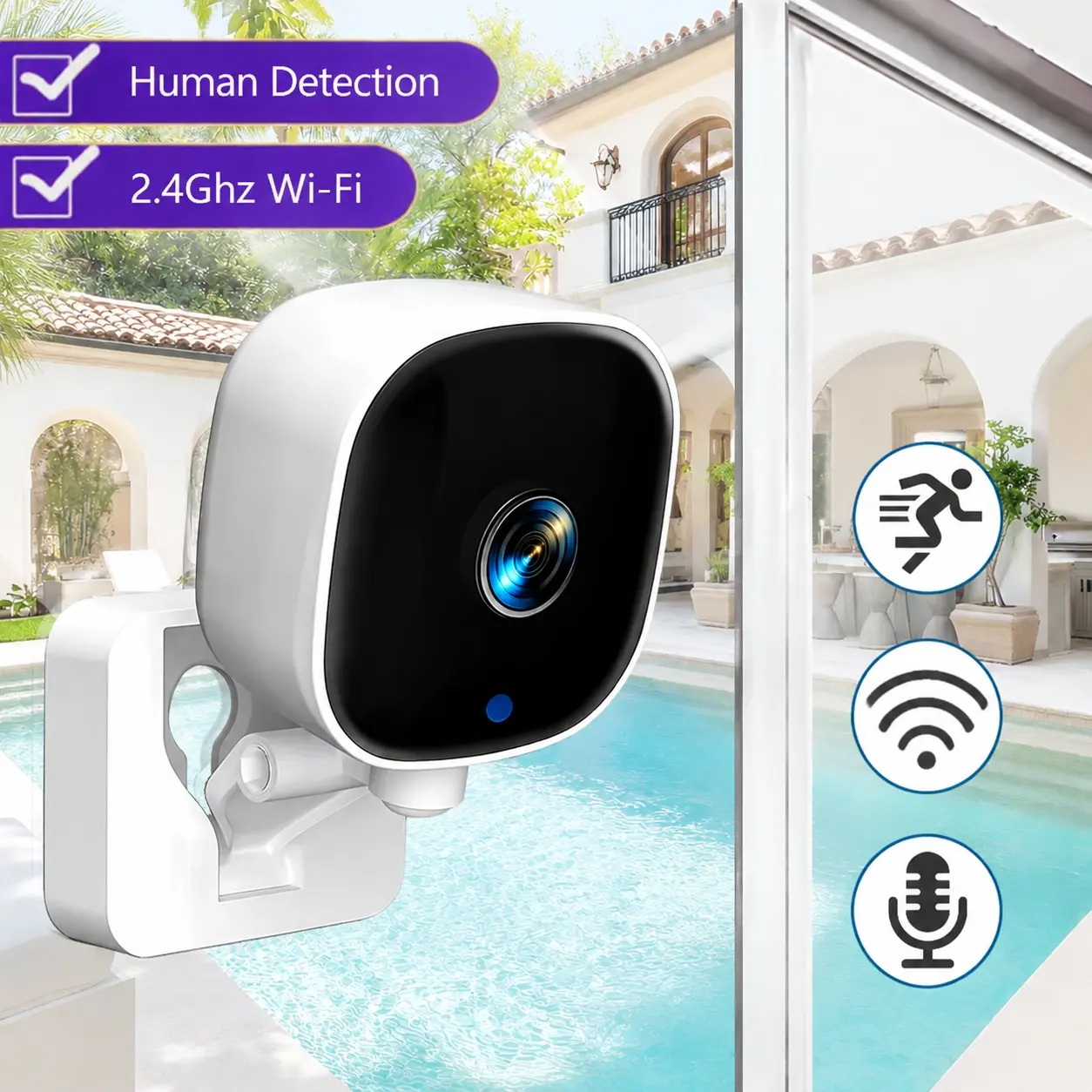 Window Camera, 2.4GHz WiFi Home Security Camera with Motion Detection & Instant Alerts, Two-Way Audio, Local & Cloud Storage, Easy Setup, 24/7 Recording for Home Apartment Safety