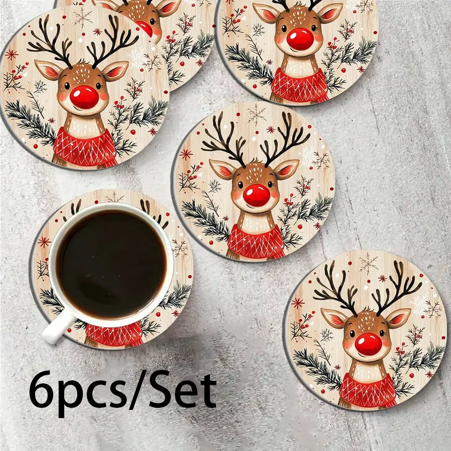 Christmas Themed Silicone Coasters Festive Art Pattern Heat Insulation Drink Mats Waterproof Non Slip Cup Pads Holiday Decor For Kitchen Counter Patio Table Coffee Mugs Teacups Home Party Accessories Gloss Acrylic Paint Hot Rod Red