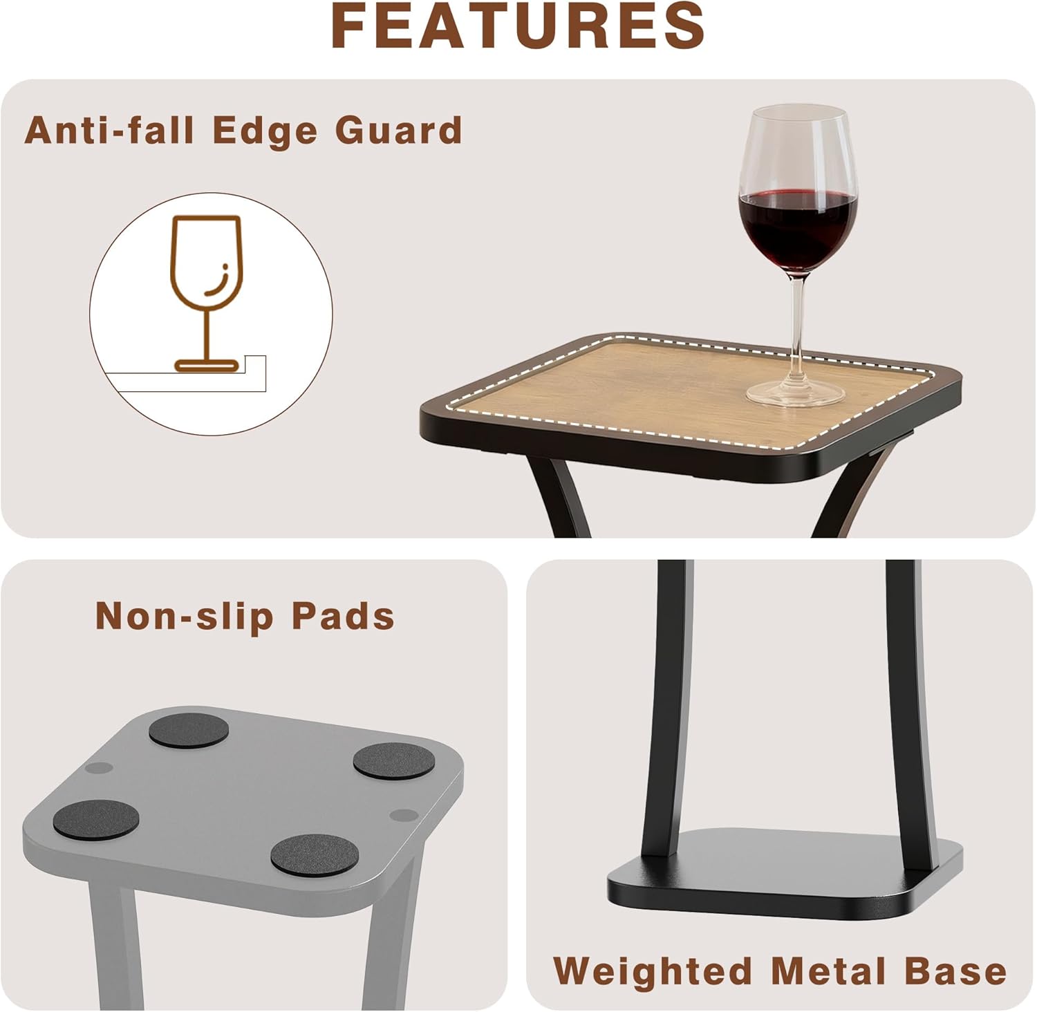 Small Square Side Table, Drink Table, Solid Wood & Metal Accent Table for Small Spaces, Pedestal End Table for Living Room, Bedroom, Office(Black + Walnut)