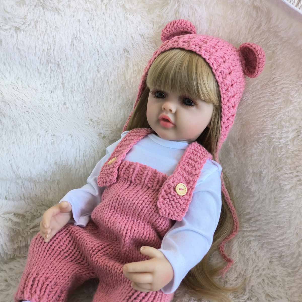 22 Inch Life-like Teenager Girl Doll, Realistic Reborn Doll with Plushies Crochet Toys, Soft Silicone Body Doll, Birthday Gift, Plushies Crochet, Realistic Baby Doll, Soft Cuddly Gift