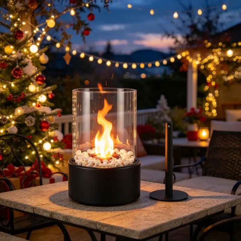 Outdoor Decor Fireplace with Protective Glass, 1PC Tabletop Fireplace Heater, for Indoor & Outdoor Use, Desktop Decor & Heating, Balcony Ambient Decor, Winter Gift for Christmas & Halloween