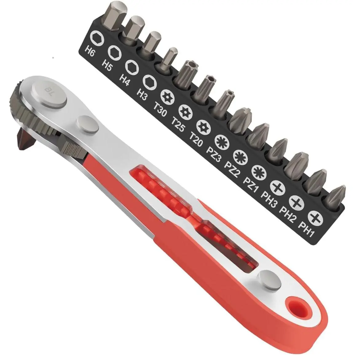 16 count Bit Set with 1/4 Mini Ratchet Offset Right Angle , Reversible Drive Handle, EDC Tool for Tight Spaces Automotive, Electronics & DIY Repair